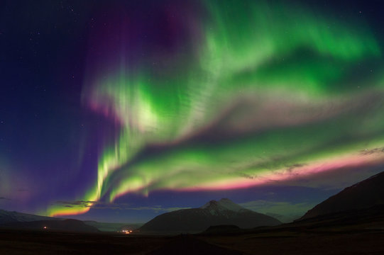 Northern lights (Aurora borealis) at night.