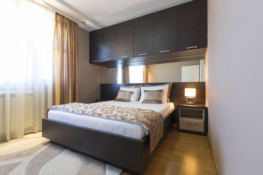 Interior of a modern luxury hotel bedroom