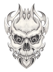 Obraz premium Art Skull Tattoo. Hand pencil drawing on paper.