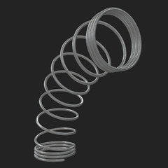Metal spring or machine shock absorber. 3d render on black background