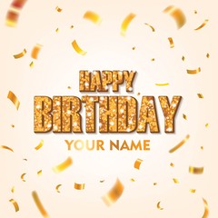 Happy Birthday with Gold conffeti Vector Design. Scattered Conffeti on White Background