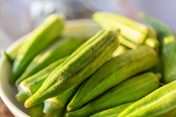 Nigerian Okra ( Okro ) in bowl in sunlight