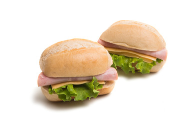 Bun with cheese and ham isolated