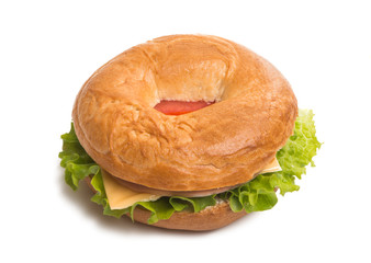 Bun with cheese and ham isolated