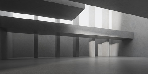 3D stimulate of white interior concrete space with sun light cast the shadow on the wall and floor,Perspective of minimal design architecture,3d rendering	