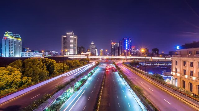 timelapse of hangzhou busy traffic on overpass