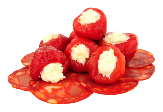 Cream cheese filled cherry bell peppers isolated on a white background