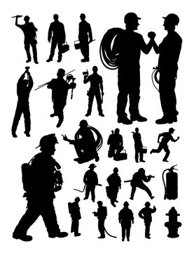 Fireman and plumber detail silhouette. Vector, illustration.Good use for symbol, logo, web icon, mascot, sign, or any design you want.