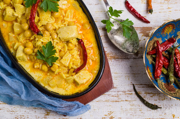 Traditional spicy soup with rice