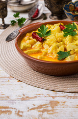 Traditional spicy soup with rice