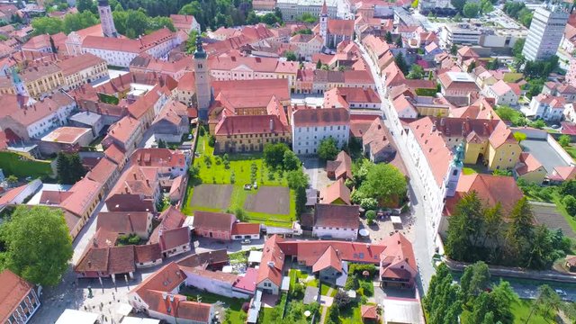 Historic town of Varazdin center architecture aerial view, northern Croatia