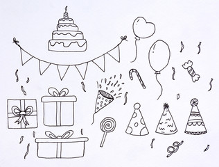 doodle set party sketch - obrazy, fototapety, plakaty