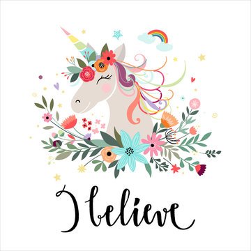 Unicorn card design with hand drawn elements