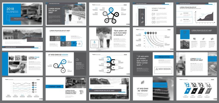 Blue and grey consulting or marketing concept infographics set
