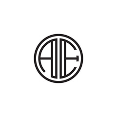Initial letter AE, minimalist line art monogram circle shape logo, black color