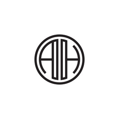 Initial letter AH, minimalist line art monogram circle shape logo, black color