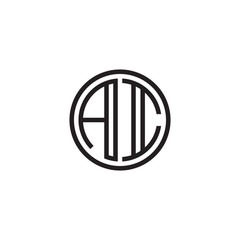 Initial letter AI, minimalist line art monogram circle shape logo, black color
