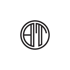 Initial letter BT, minimalist line art monogram circle shape logo, black color