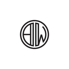 Initial letter BW, minimalist line art monogram circle shape logo, black color