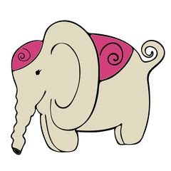 Elephant doodle style vector template. Tropical animal.