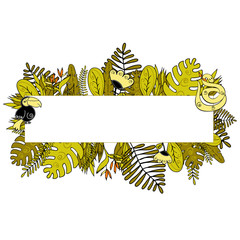 Summer tropical leaf background with exotic palm leaves, floral frame with space for text ,card template Africa. Vector illustration © Mariana