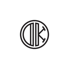 Initial letter DK, OK, minimalist line art monogram circle shape logo, black color