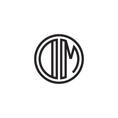 Initial letter DM, OM, minimalist line art monogram circle shape logo, black color
