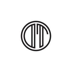 Initial letter DT, OT, minimalist line art monogram circle shape logo, black color