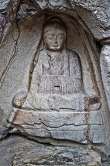 A statue of Buddha in Bulgok, Namsan Mountain, Gyeongju, Korea.