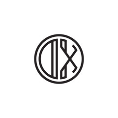 Initial letter DX, OX, minimalist line art monogram circle shape logo, black color