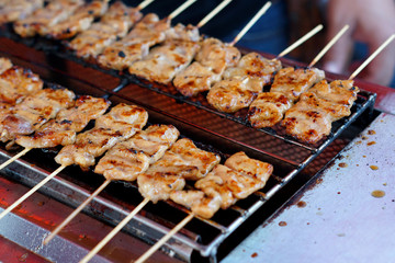 street food grilled pork in Thailand