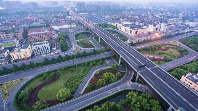 timelapse of hangzhou busy traffic on overpass