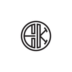 Initial letter EK, minimalist line art monogram circle shape logo, black color
