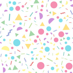 Abstract Seamless Pattern with Lines, Circles and ZigZag. Fashion Memphis Style Geometric Pattern. Vector Illustration