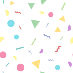 Abstract Seamless Pattern with Lines, Circles and ZigZag. Fashion Memphis Style Geometric Pattern. Vector Illustration