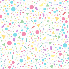 Abstract Seamless Pattern with Lines, Circles and ZigZag. Fashion Memphis Style Geometric Pattern. Vector Illustration