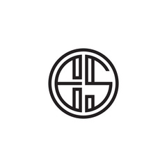 Initial letter ES, minimalist line art monogram circle shape logo, black color