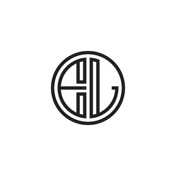 Initial letter EL, minimalist line art monogram circle shape logo, black color