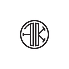 Initial letter FK, minimalist line art monogram circle shape logo, black color