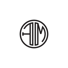 Initial letter FM, minimalist line art monogram circle shape logo, black color