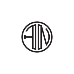 Initial letter FN, minimalist line art monogram circle shape logo, black color