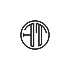Initial letter FT, minimalist line art monogram circle shape logo, black color