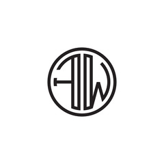 Initial letter FW, minimalist line art monogram circle shape logo, black color