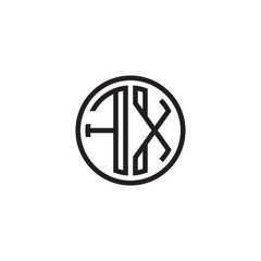 Initial letter FX, minimalist line art monogram circle shape logo, black color