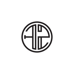 Initial letter FZ, minimalist line art monogram circle shape logo, black color