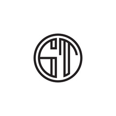 Initial letter GT, minimalist line art monogram circle shape logo, black color
