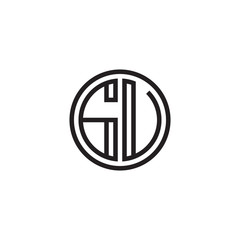 Initial letter GU, GV, minimalist line art monogram circle shape logo, black color