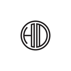 Initial letter HD, HO, minimalist line art monogram circle shape logo, black color