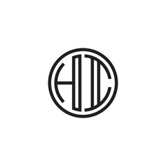 Initial letter HI, minimalist line art monogram circle shape logo, black color
