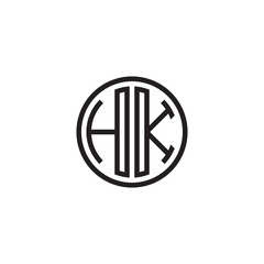 Initial letter HK, minimalist line art monogram circle shape logo, black color